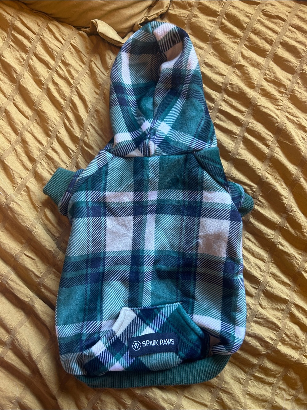 Spark Paws Green Plaid Velour Dog Hoodie